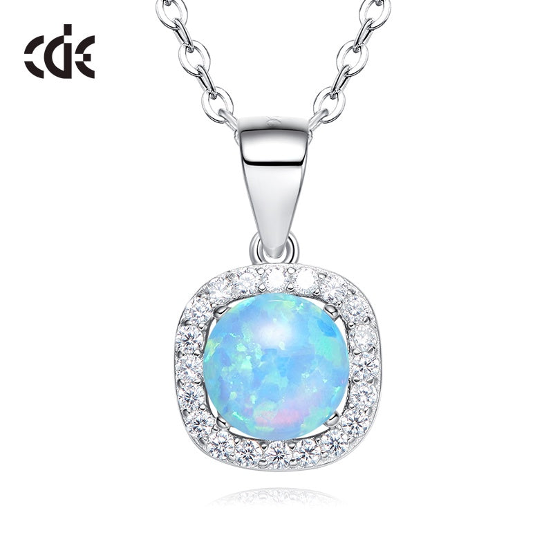 Sterling silver shiny blue / white opal necklace - CDE Jewelry Egypt