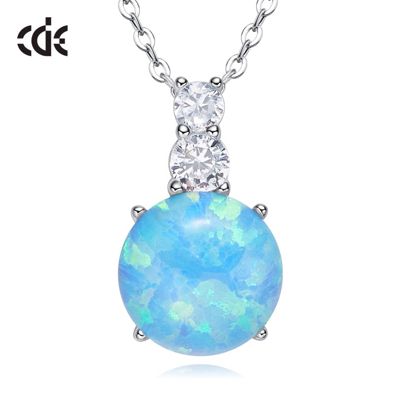 Sterling silver simple opal stone with a little crystal necklace - CDE.Jewelry.Eg