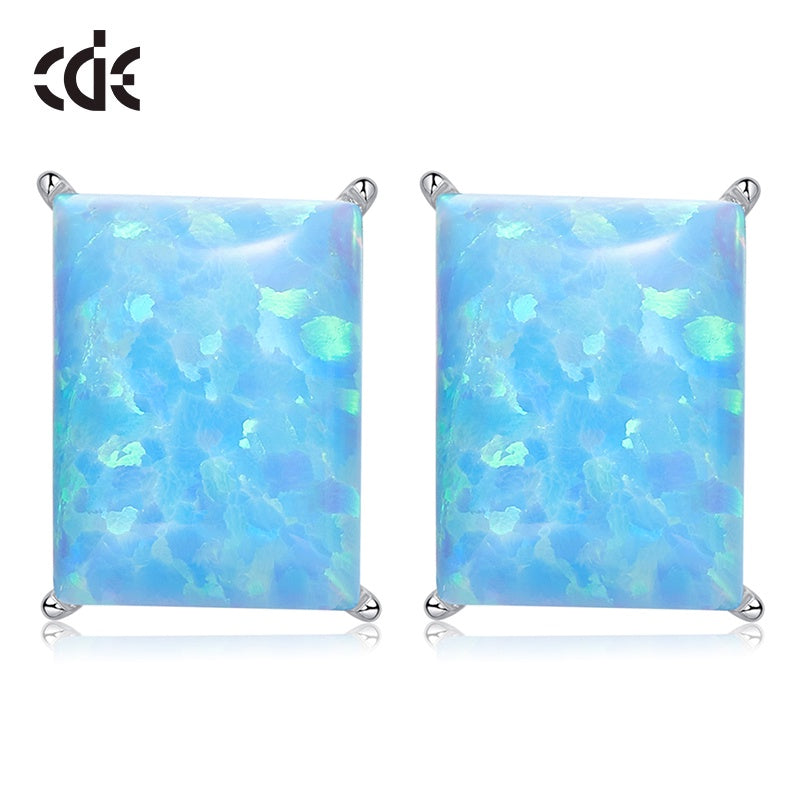 Sterling silver simple squared blue opal stone earring - CDE Jewelry Egypt